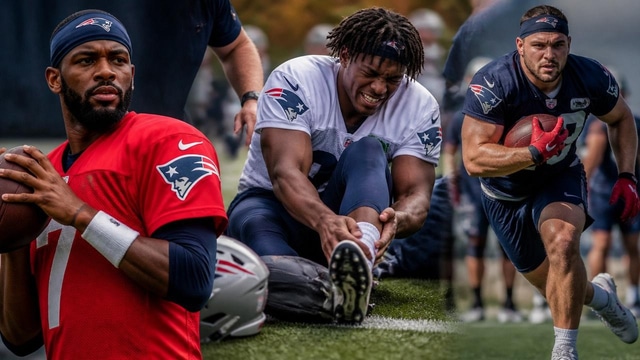 Brissett reports, Carter twists ankle, and Skattebo returns.