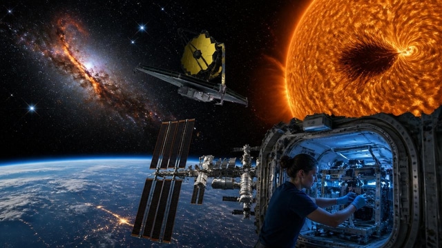 JWST images M82, ISS quantum lab upgraded, sunspot rotates.